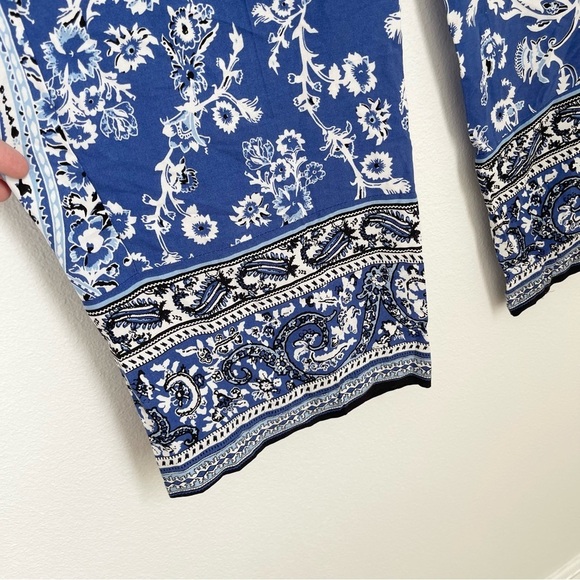 Rose and Rhyme Blue and White Boho Paisley Wide Leg Flowy Pants Size S - Picture 2 of 9
